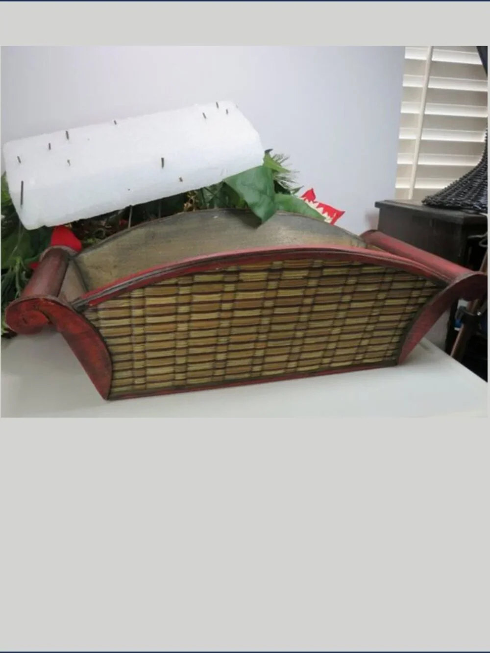 Poinsettia Christmas Floral Centerpiece Retro Wood Trough Planter Bowl MCM